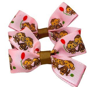 Bow pair hair bows accessories NEW monkey love pair mom baby kid balloon pink